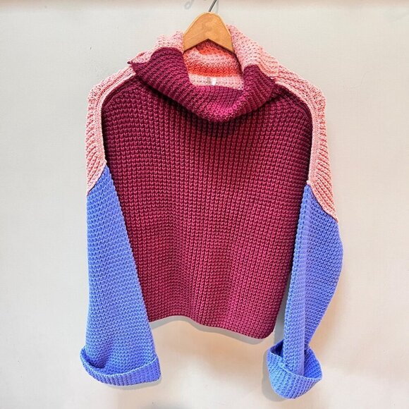 Free People Womens Knit‎ Colorblock Turtleneck Sweater- Size S - Picture 1 of 5